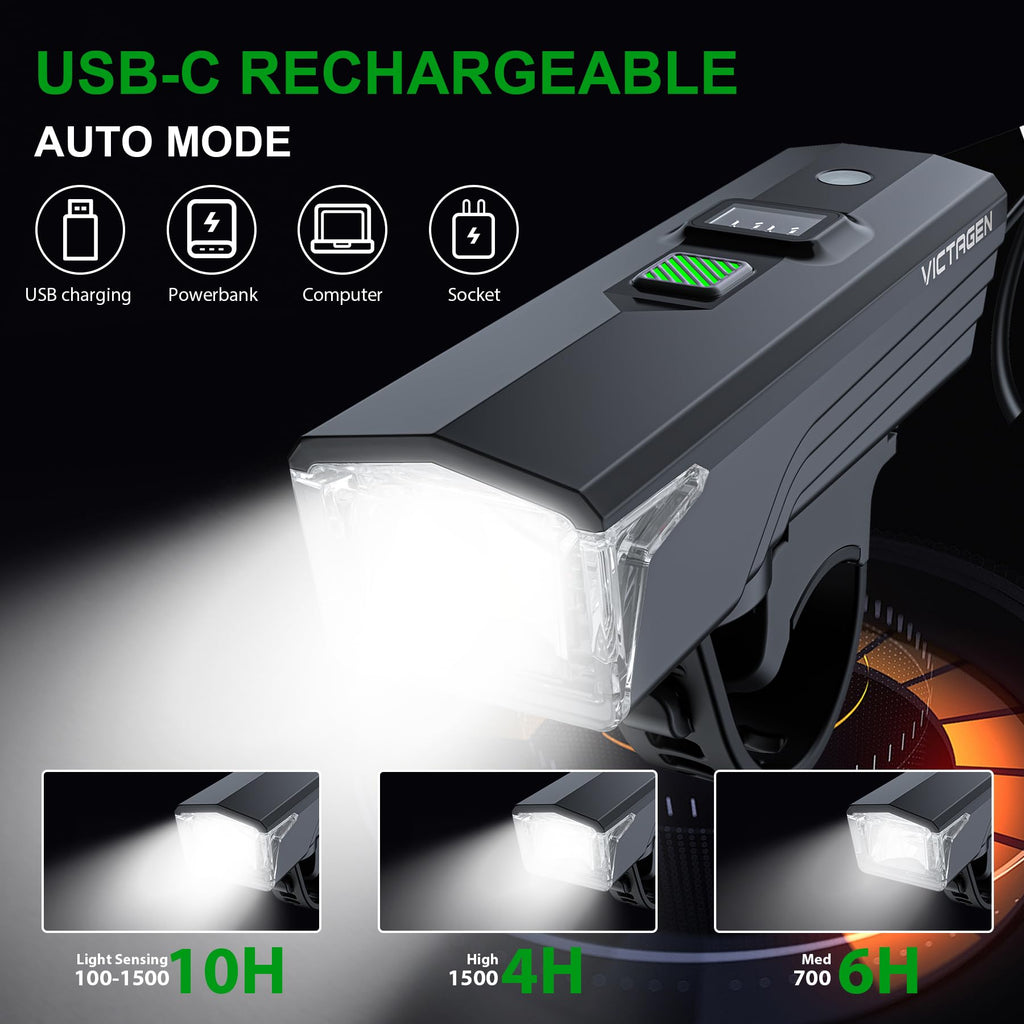 Victagen Ultra Bright USB Rechargeable Bike Light Set, Powerful Bicycle Front Headlight and Back Taillight, 5 Light Modes Light for Bike, for Men Women Kids Road Mountain Cycling