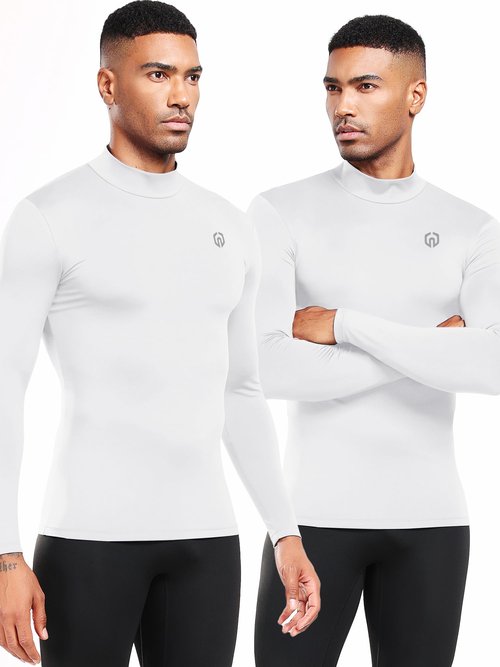 NELEUS 4 Pack Men's Workout Shirts Compression Dry Fit Long Sleeve Shirts,Mock Neck,5024,Black,Grey,Navy,White,US M