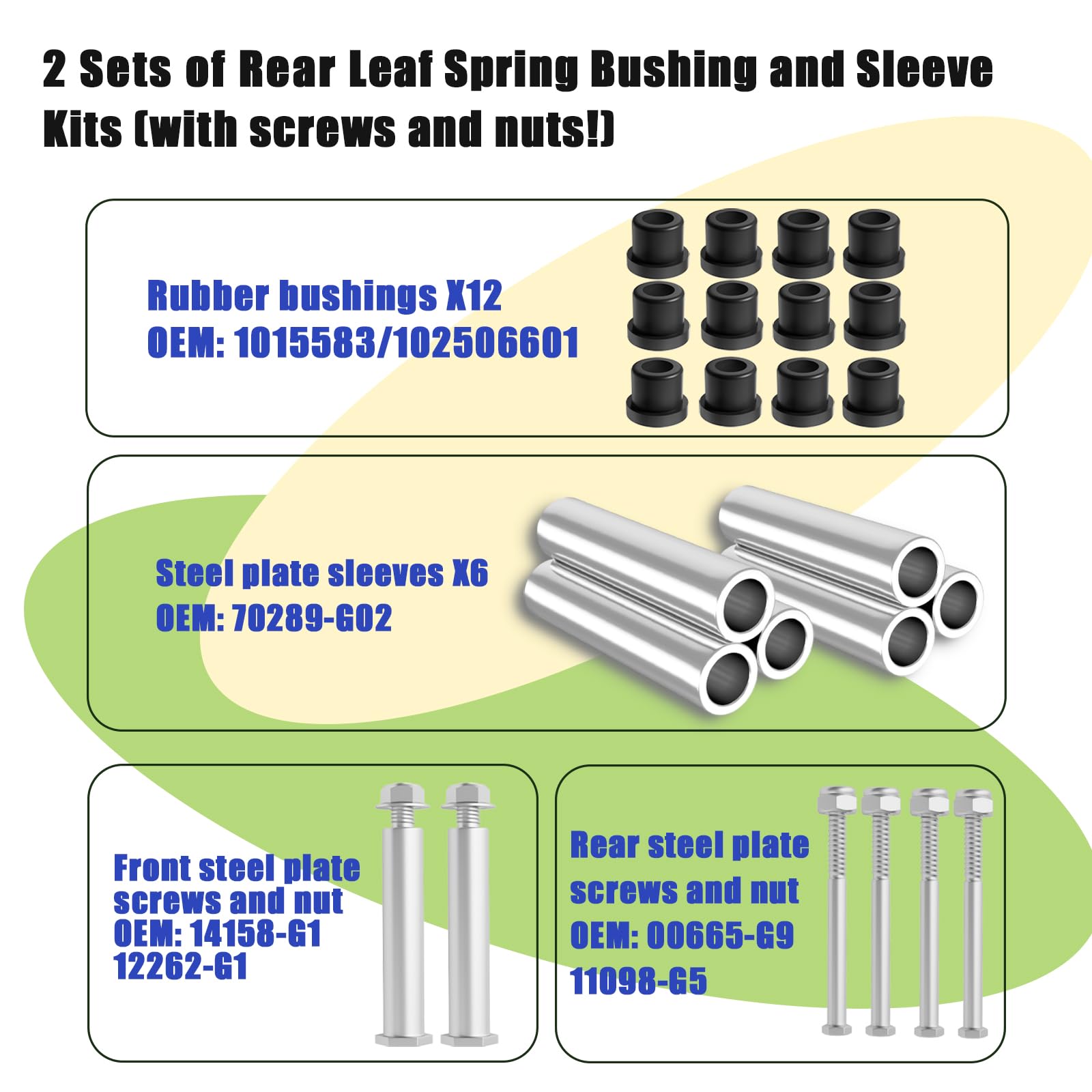 Panglong EZGO TXT Rear Leaf Spring Bushing and Sleeve Kits with Screws and Nurs-Suitable for EZGO TXT & PDS Gas and Electric Golf Carts,OEM# 70289-G02, 14158-G1, 1015583