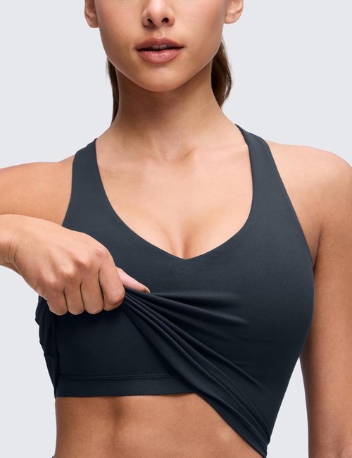 CRZ YOGA Butterluxe V Neck Crop Tank Top - Wireless Padded Longline Sports Bra for Women