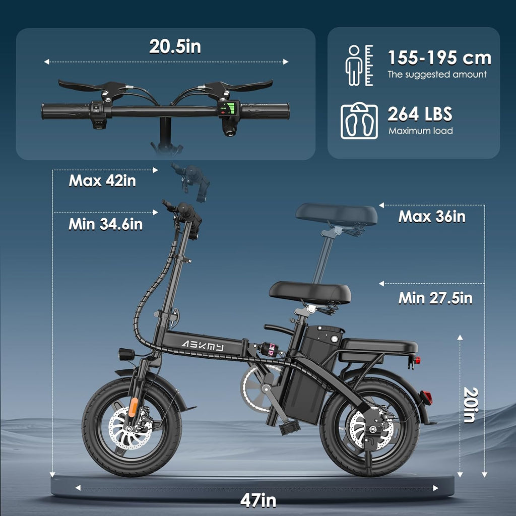 REOCRO Foldable Electric Bike - 700W Peak Motor, 48V Removable Battery, 14" Mini E-Bike for Commuting