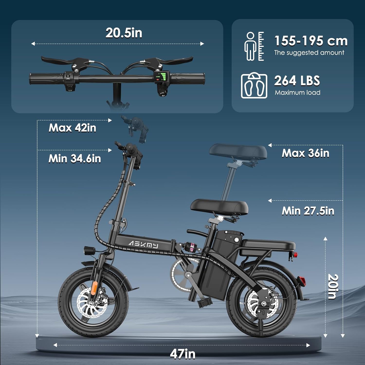 REOCRO Foldable Electric Bike - 700W Peak Motor, 48V Removable Battery, 14" Mini E-Bike for Commuting