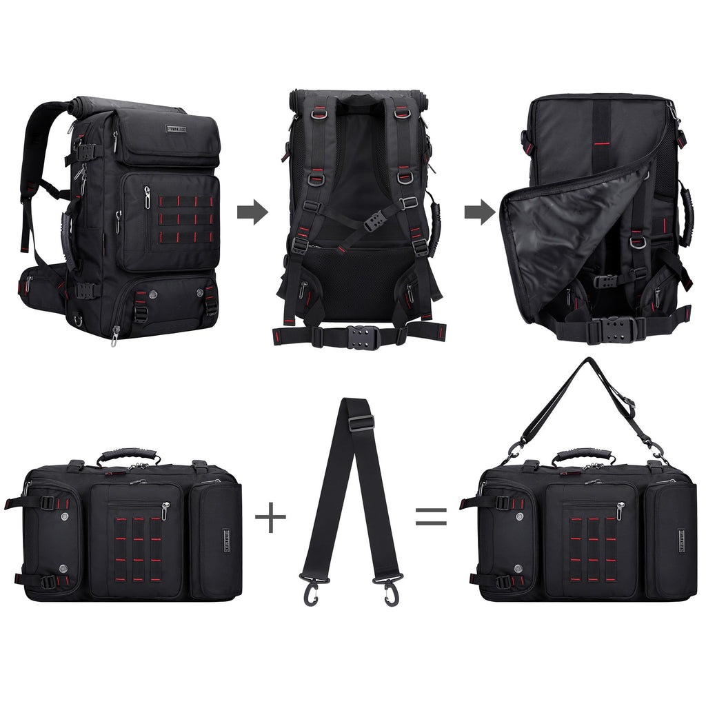 WITZMAN Carry on Travel Backpack for Men Women Airline Approved Convertible Nylon Duffle Backpack Luggage Bag (B682 Black)