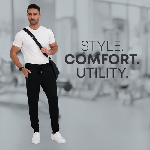 CROWN VOGUE Fleece Mens Joggers with Pockets, Mens Sweatpants, Workout Sweats for Men - Black - Large