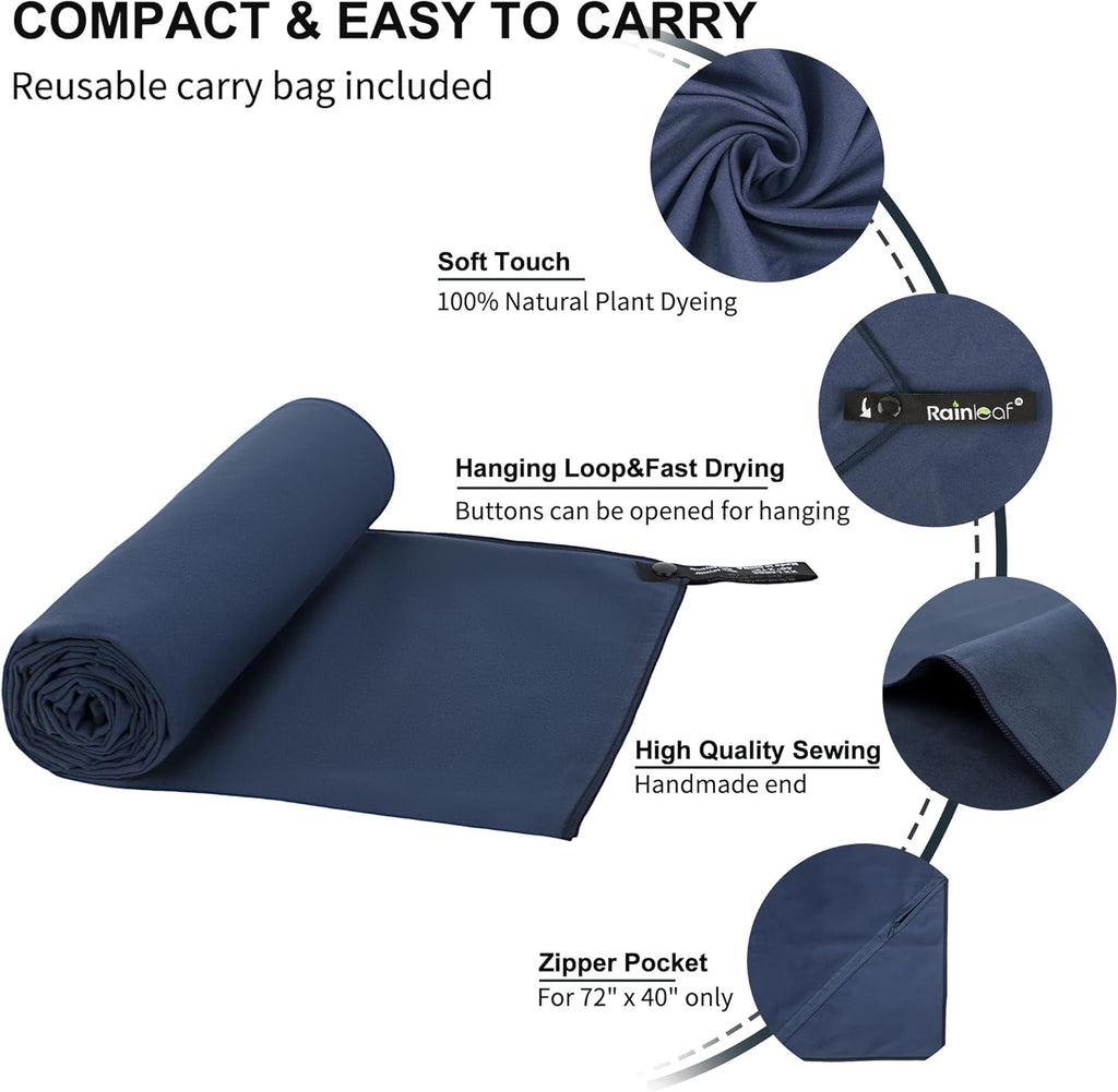 Rainleaf Microfiber Towel - Quick-Dry, Super Absorbent & Lightweight | Ideal for Travel, Gym, Camping & Beach