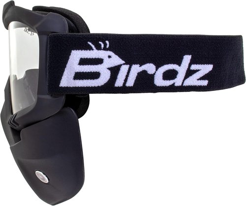 Birdz Eyewear Skylark Motorcycle Goggles - Removable Face Mask, Black Frames, Mirror Lens