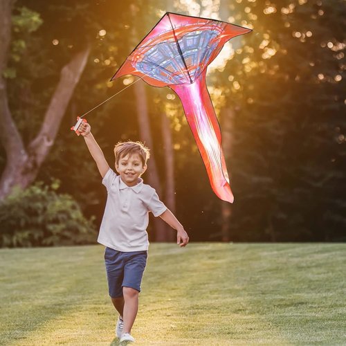 Mint's Colorful Life UFO Kite - Easy to Fly Delta Spaceship Design with 300Ft String (Red)