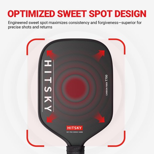 Hitsky Pickleball Paddles-USAPA Standard· Multi-Layer Toray T700 Carbon Fiber·16mm Polypropylene Honeycomb Core·Powerful Control and Larger Sweet Spot·16mm Pro Paddles· Moonless Black