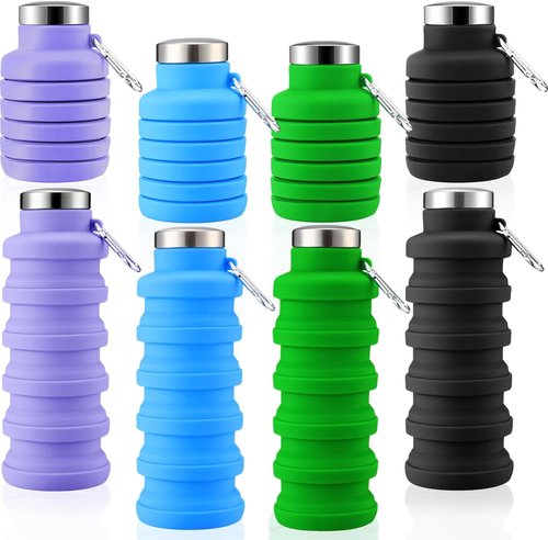 Lallisa Collapsible Water Bottles - 17 oz Reusable Silicone | Portable Leak-Proof Design for Travel & Outdoor Activities (Blue, Purple, Gray, Green)