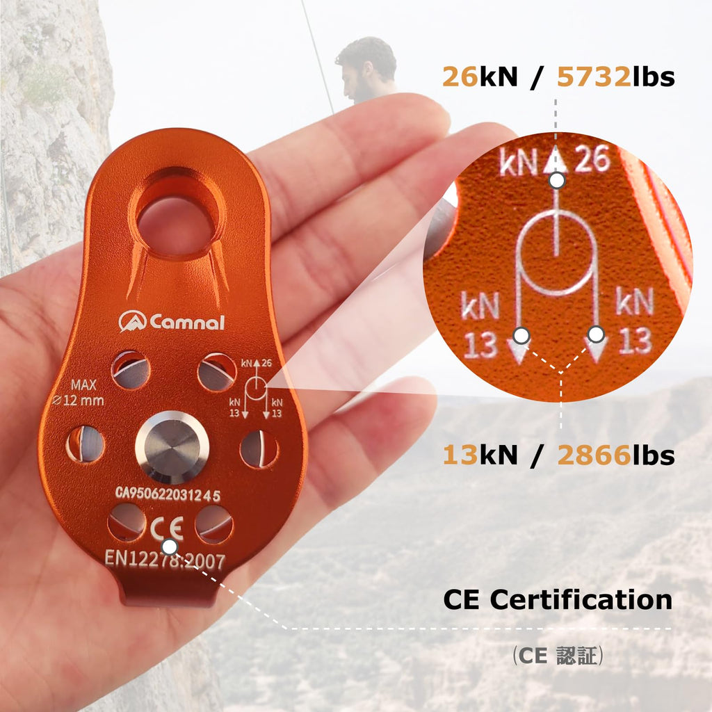 YAPJEB 26kN Climbing Single Pulley, Aluminum Climbing Bearing Pulley CE Certified for for Heavy Duty, Climbing, Zipline, Hauling Outdoor Activity (Black)