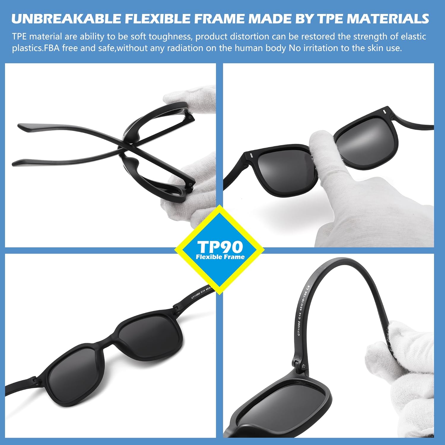 Pro Acme Polarized Kids Sunglasses - Flexible TPEE Rubber Square Shades for Ages 3-10