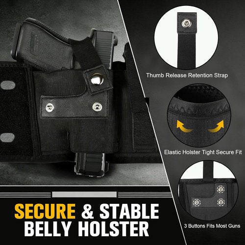 FINPAC Belly Band Holster - Concealed Carry Gun Holster for Men & Women | Adjustable Fit for Glock 43x, 17, 19, 42