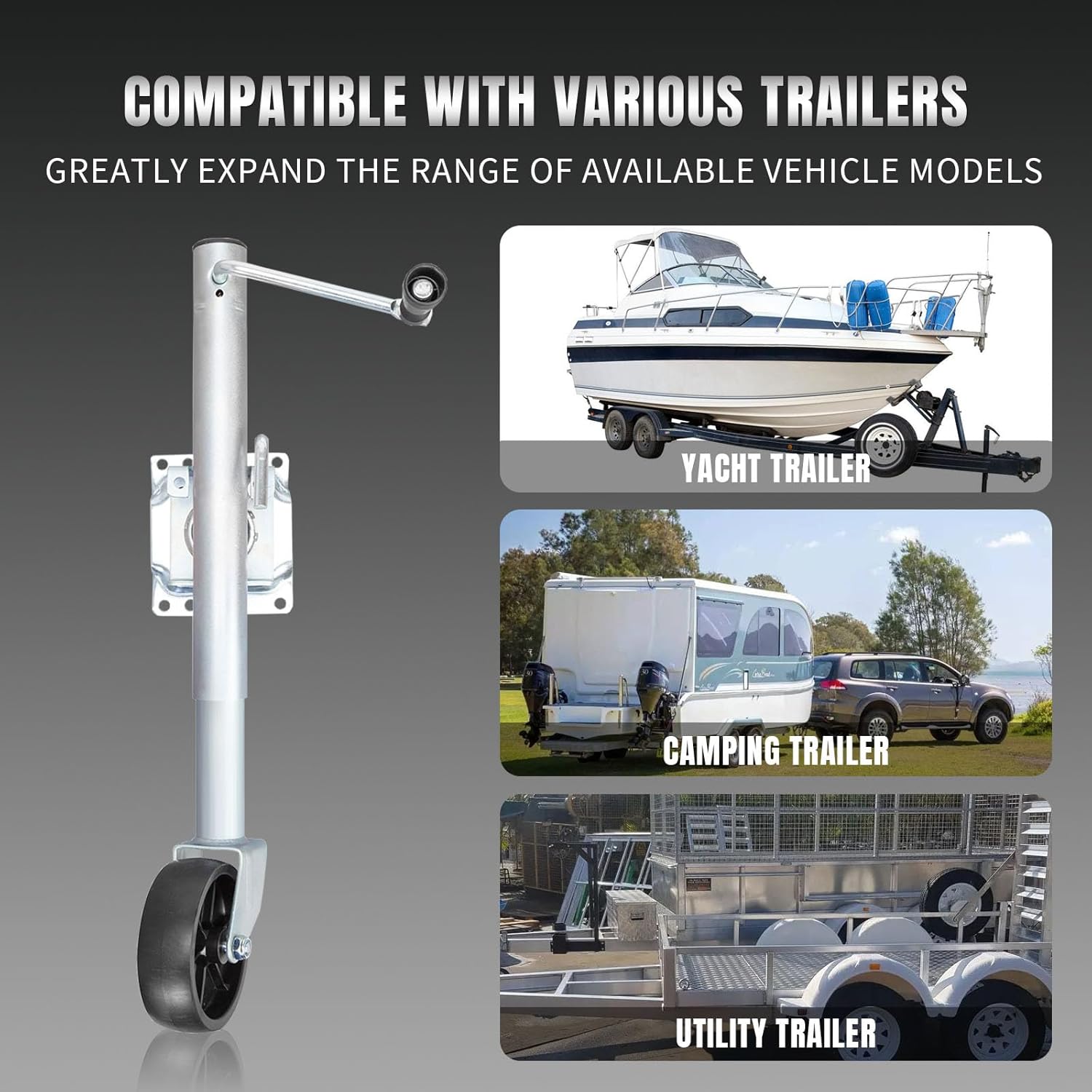 Road DAWG Boat Trailer Jack - Heavy Duty 1000 Lbs Capacity with 6-Inch Single Wheel | Swing-Back Design