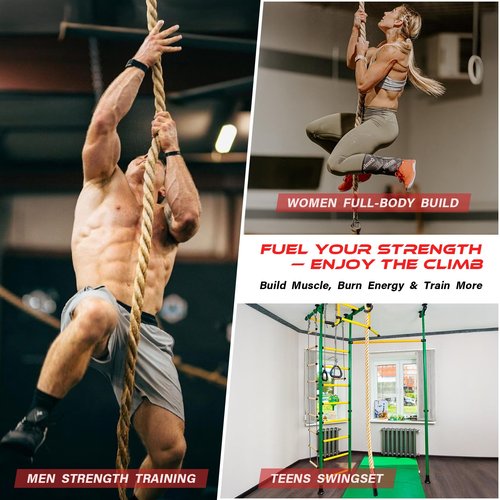 Climbing Rope Gym Workout - 10FT Heavy Duty Jute Thick Ropes for Adults Strength Training Outdoor Tree Swing Indoor Home Fitness Exercise - 1.5 Inch