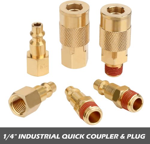 Hromee Air Hose Fittings - 1/4 Inch NPT Brass Quick Connect Coupler & Plug | 20-Piece Compressor Accessory Kit