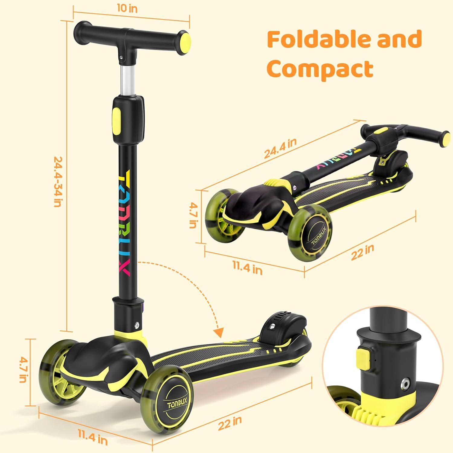 TONBUX Kids Scooter - Light Up 3-Wheel Kick Scooter for Ages 3-12 | Adjustable Height & Anti-Slip Deck