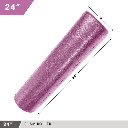Day 1 Fitness High Density Foam Roller - Sports Massage for Deep Tissue & Myofascial Release - Solid Purple, 24”
