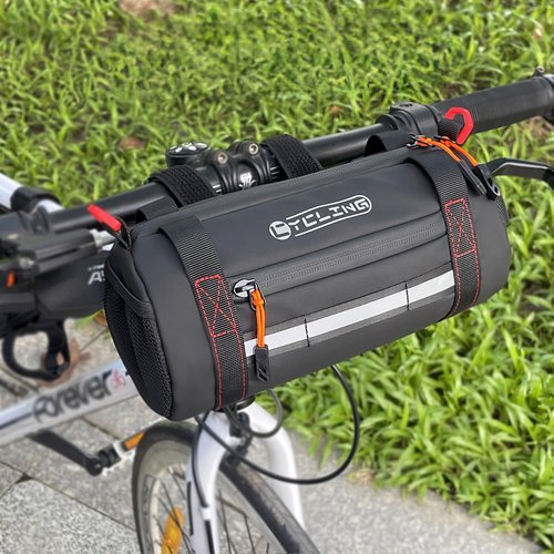 Danuosie Bike Handlebar Bag, Waterproof Bicycle Front Roll Bag with Reflective Area, Cycling Storage Pouch with Waterproof Zipper Shoulder Strap Removable Straps for Road Mountain E-Bikes