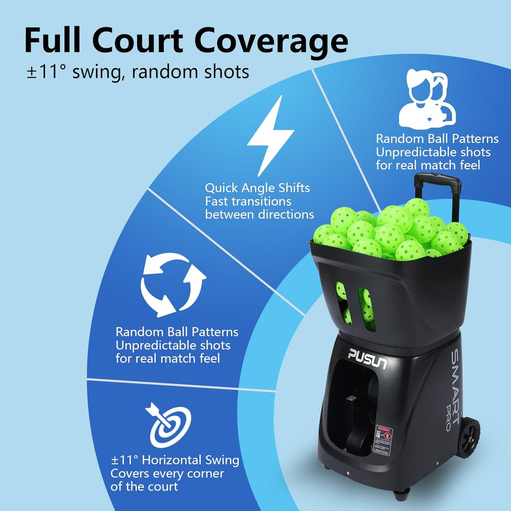 PP-Smart Pro Pickleball Machine - Portable 100+ Ball Launcher with App & Remote, 10 Modes, 20-70 mph