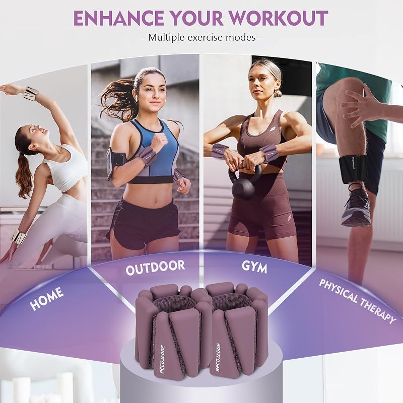 Ankle & Wrist Weights Set of 4 (2 lb Each) Adjustable for Exercise — BECOJADDE Deep Plum