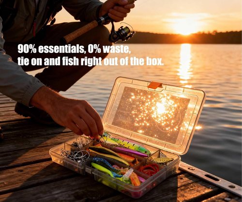 Beginner Fishing Tackle Box Kit - 75-Piece Starter Set with Crankbaits, Jigs & Hooks | Safe Portable Gift for Kids & Adults