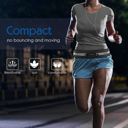 MoKo Sports Running Belt - Sweatproof Reflective Waist Pack for iPhone & Galaxy | Slim Dual Pouch Design
