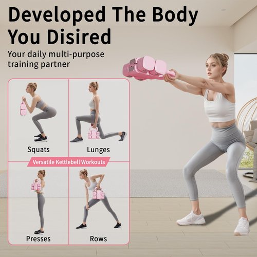 Flexella Adjustable Kettlebell Set, 4-in-1 Free Weight Kettlebell sets (5.5lbs 7.7lbs 9.9lbs 12.1lbs) for women, Hand Weight Dumbbell Set of 2 for Home Gym Fitness Training (Pink)