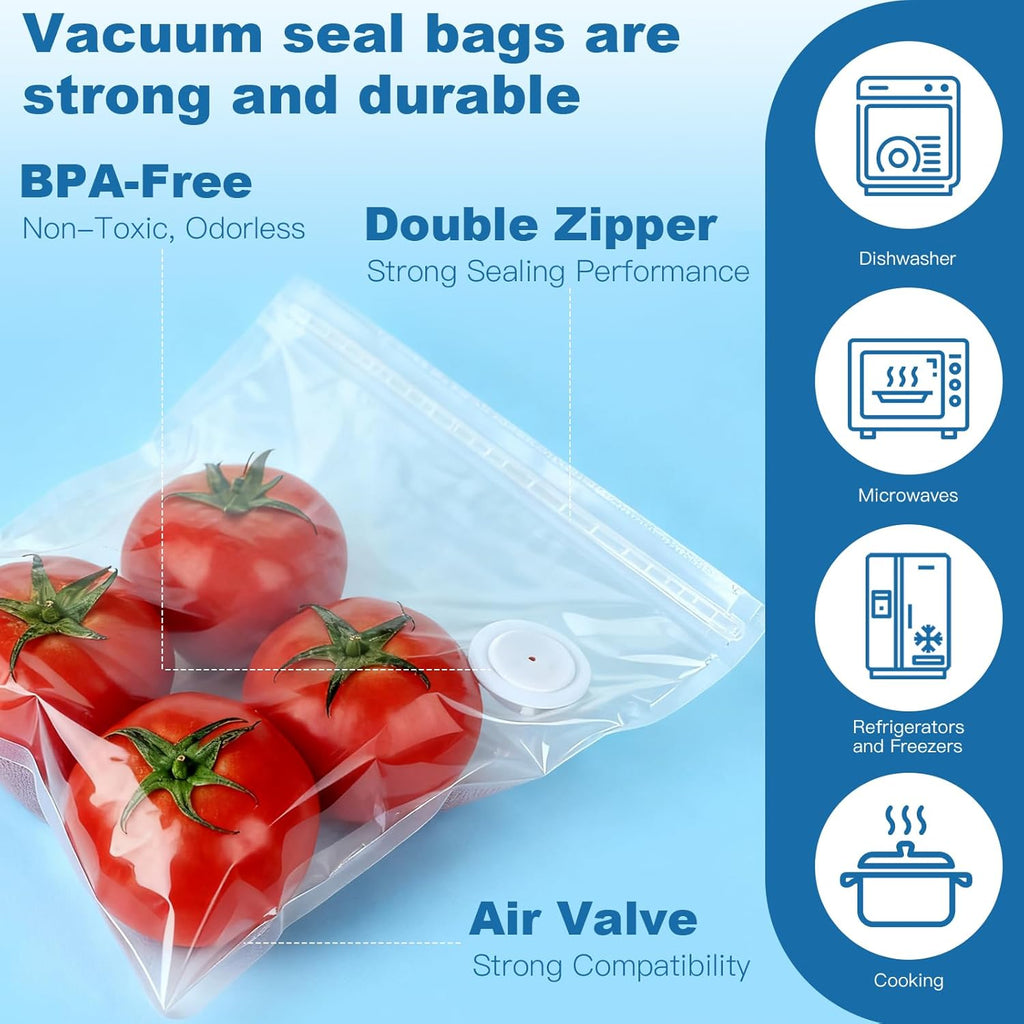 Skiennix Vacuum Sealer Bags - 8 PCS Reusable BPA-Free Heavy Duty Food Storage Bags | 10" x 11" Size