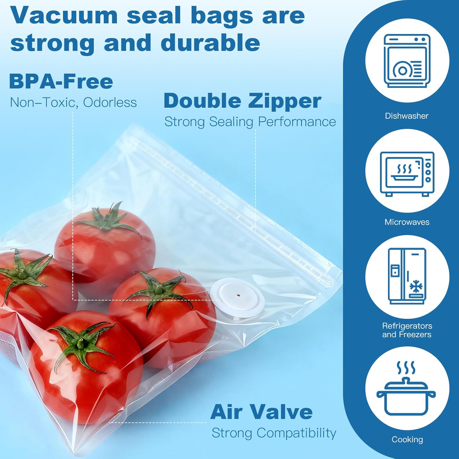 Skiennix Vacuum Sealer Bags - 8 PCS Reusable BPA-Free Heavy Duty Food Storage Bags | 10" x 11" Size