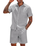 COOFANDY Men Linen Outfit Short Sleeve Beach Suit Slim Fit Lightweight Tracksuit