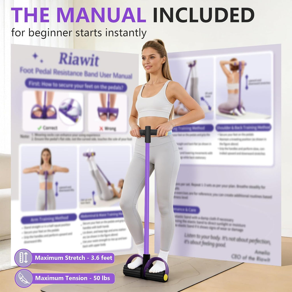 Skiennix Upgraded Pedal Resistance Band - Durable Exercise Tool with 6 Tension Ropes for Core, Arms & Legs
