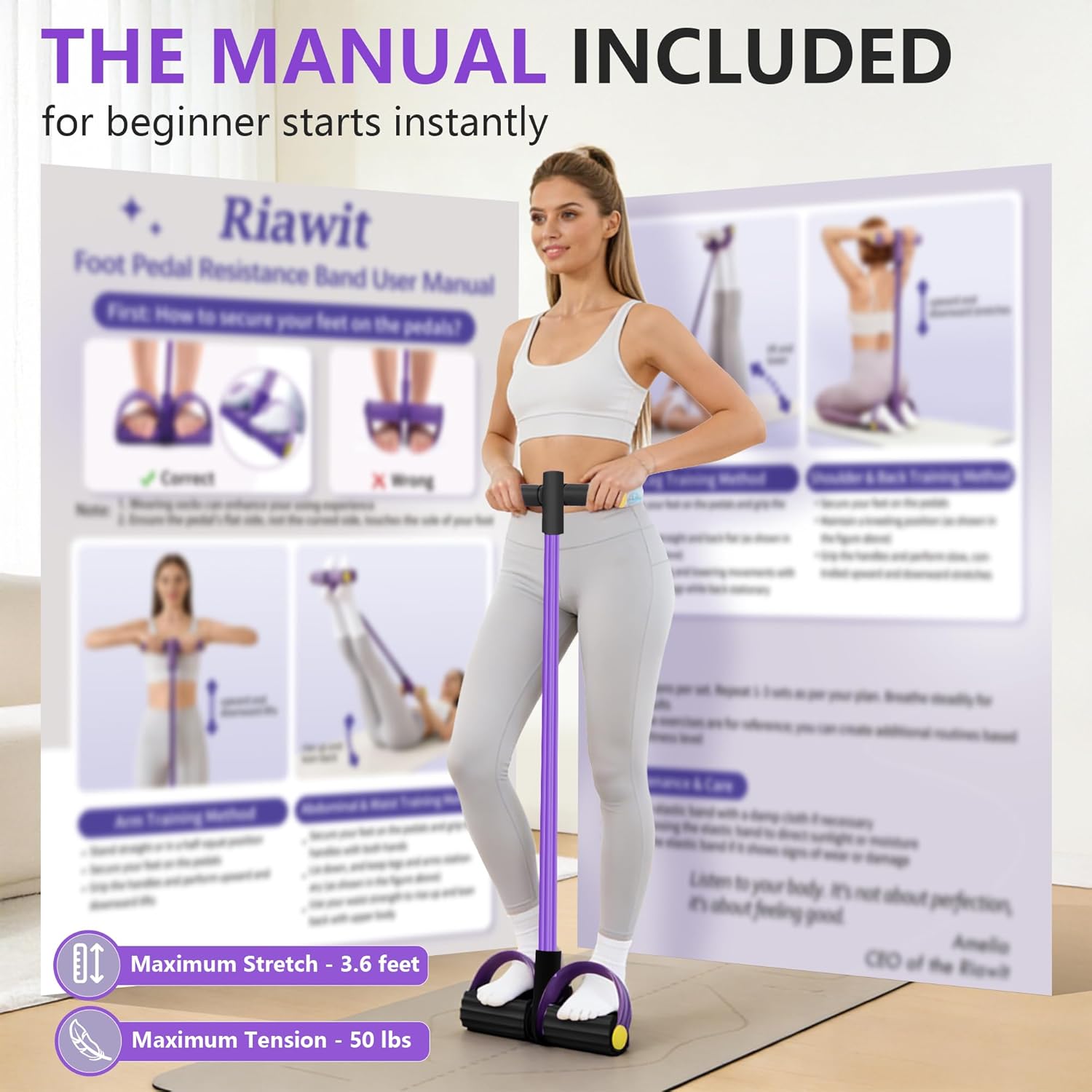 Skiennix Upgraded Pedal Resistance Band - Durable Exercise Tool with 6 Tension Ropes for Core, Arms & Legs