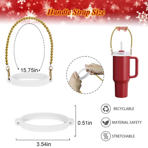 VirgoCCY Christmas Stanley Cup Accessories Set Including 0.4in Straw Covers, Water Bottle Handle Strap, Cute Christmas Charms and Silicone Boot for Stanley 40oz & 30oz Tumbler, Gold