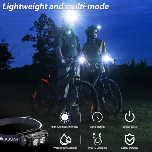 Bud K 6pack Headlamp Rechargeable, 5000L Super Bright Light LED Rechargeable Headlight, 3 Modes, Detachable Flashlight & Waterproof Head Lamp for Adult, Running, Outdoor, Emergency, Hard Hat Light