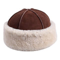 BOONJOVIA Unisex Genuine Sheepskin Leather Shearling Wool Beanie Hat, Winter Fur Cap, Hand Stitched (US, Alpha, One Size, Brown)