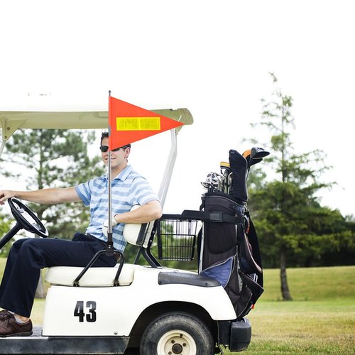 Golf Cart Flags with Pole and Mount, 8.3 x 11.8 Inch Reflective Telescopic Triangle Orange High Visibility Safety Flag for Wheelchairs, Golf Cart Accessories
