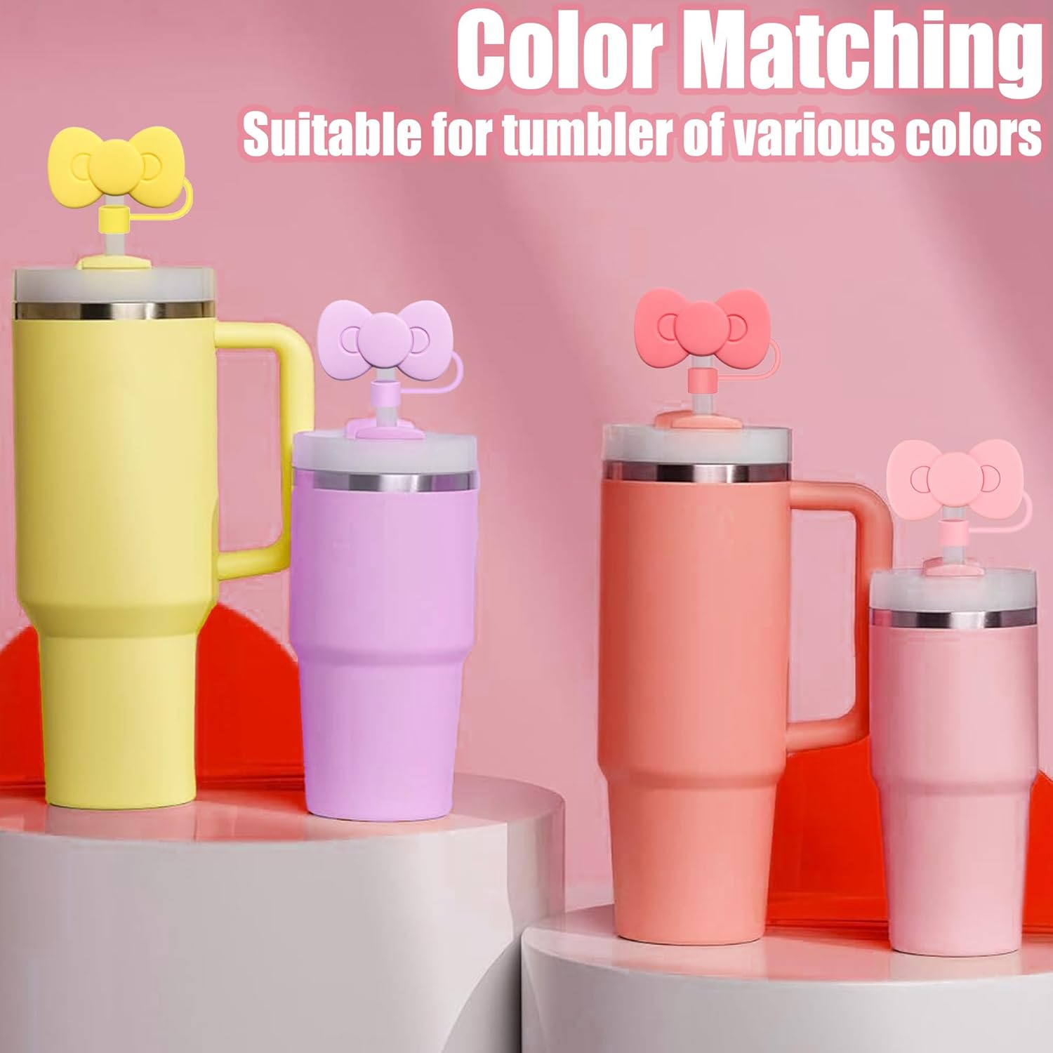 Skiennix Cute Bow Silicone Straw Toppers - 6 Bow-Shaped Covers for Stanley Cups 30 & 40 Oz Tumbler