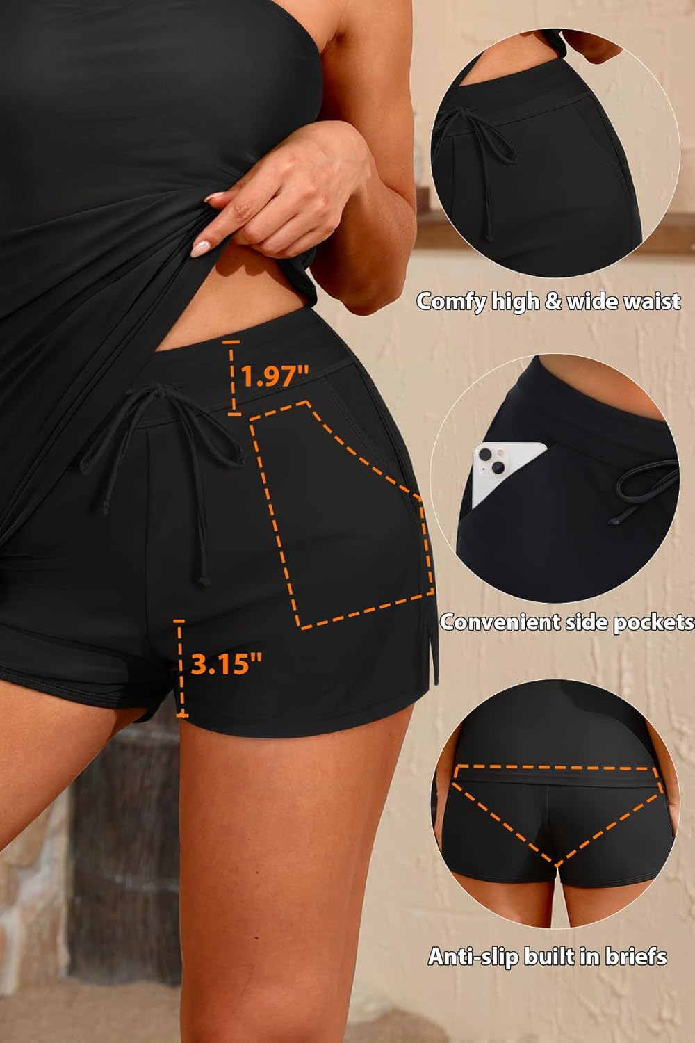 Regine Switzerland Women's Tankini Swimsuit - Tummy Control Two-Piece with Shorts & Pockets