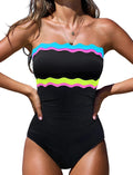 Popvil One Piece Swimsuit - Tummy Control Strapless Neon Bandeau Bathing Suit for Women