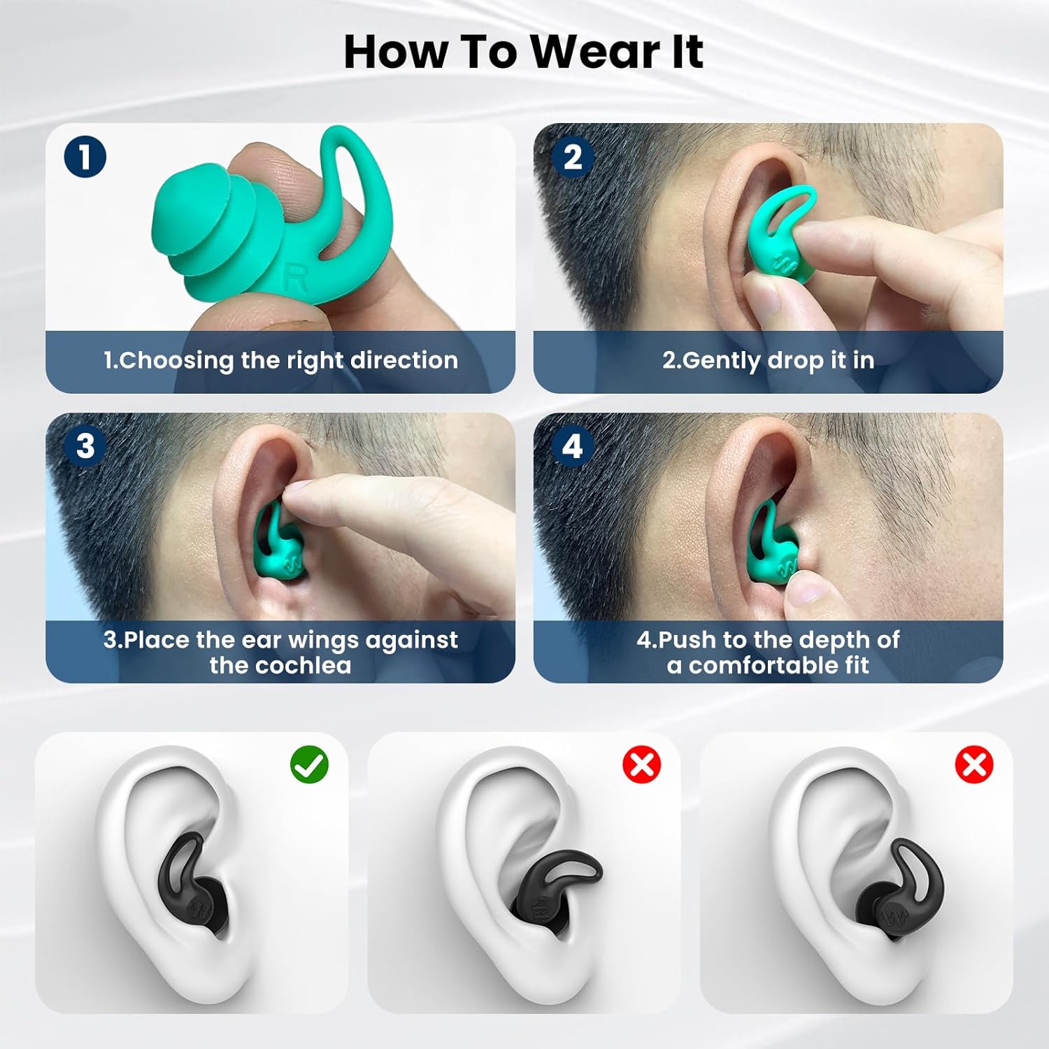 Skiennix Waterproof Ear Plugs - 4 Pairs Reusable Silicone for Swimming, Showering & Water Sports