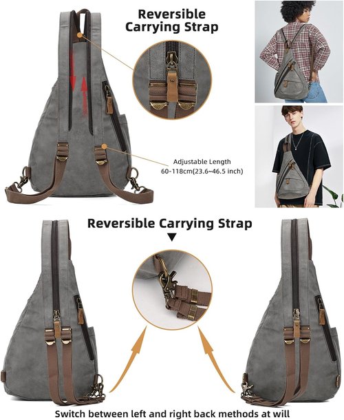 KL928 PU Leather Sling Bag - Stylish Small Crossbody Backpack for Men & Women | Dark Grey