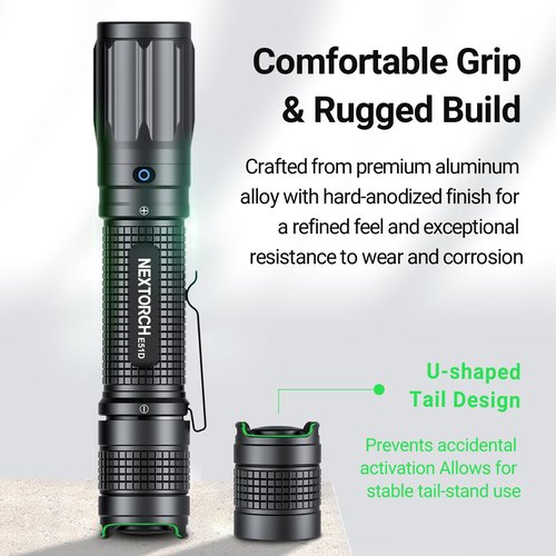NEXTORCH E51D Rechargeable Flashlight High Lumen, 2100 Lumen Tactical Flashlight with 3 Mode & Strobe for Outdoor Hiking, Daily Overhaul, Camping, Proximity Finding, Urban Commuting, Emergency Defense
