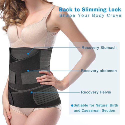TiRain 3 in 1 Postpartum Belly Wrap C Section Belly Abdominal Binder 3-Piece Postpartum girdles Support Recovery Belly Band, Black Plus Size Fit US Size 14-18