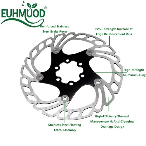 EUHMUOD 160mm Floating Disc Brake Rotor with 6 bolts, Stainless Steel Bicycle Disc Brakes Rotors Replacement for Mountain MTB Road Bike E-Bike BMX, Anti-Squeal Design 160mm Disc Brake Rotor(Black)