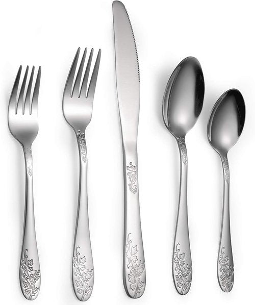 Bekith 40-Piece Stainless Steel Flatware Set for 8 | Mirror Finish, Dishwasher Safe Cutlery