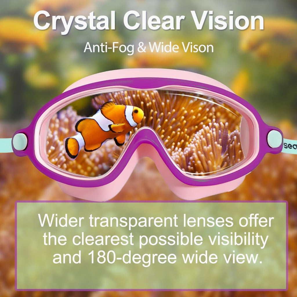 Seago Swim Goggles - Anti-Fog, Anti-UV, Wide View for Kids Ages 3-14 | 2 Pack