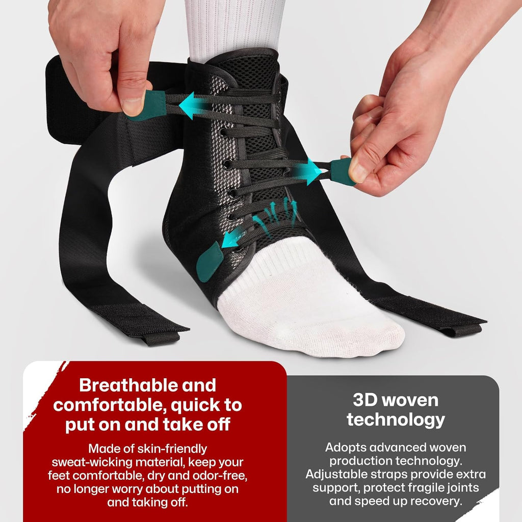 Skiennix Ankle Brace - Quick Lace-Up Support for Sprained Ankle & Plantar Fasciitis Relief | Size M