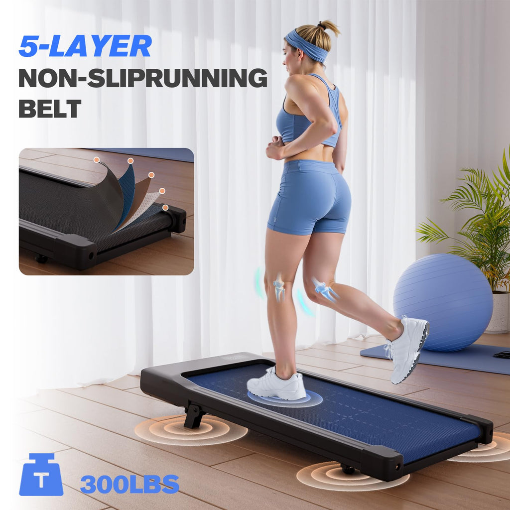 Lacuffy Walking Pad with 6% Incline, 300LBS Capacity Under Desk Treadmill for Home Office, Quiet Portable Mini Treadmill with App & Remote Control,No Assembly,Slim Design for Small Spaces(BA09&Black)