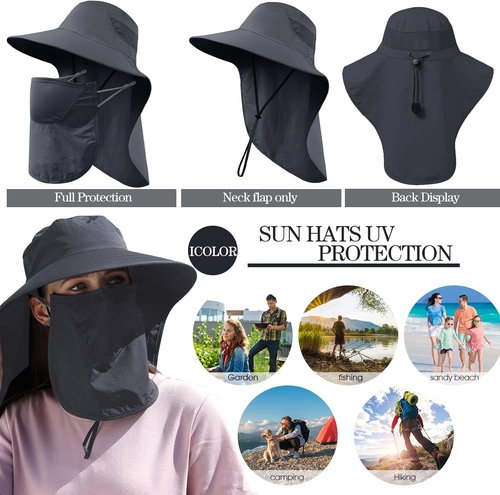 Icolor Women's Sun Hat - UPF 50+ Wide Brim Visor with 12" Neck Flap for Ultimate Sun Protection