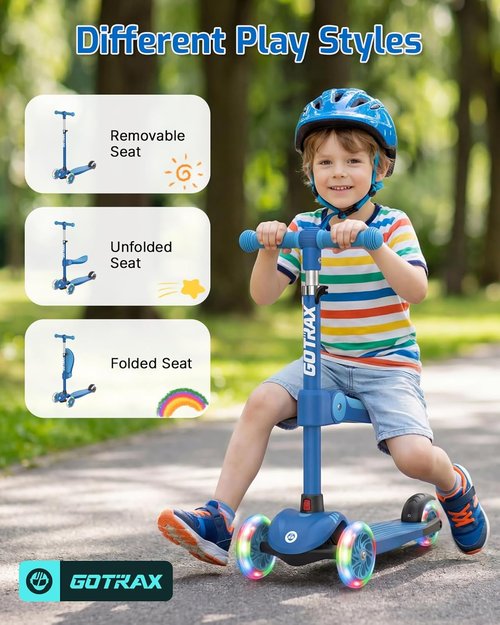 Gotrax KS3 Kids Kick Scooter - LED Lighted Wheels, Adjustable Handlebars & Removable Seat | Ages 2-8, Up to 110 Lbs